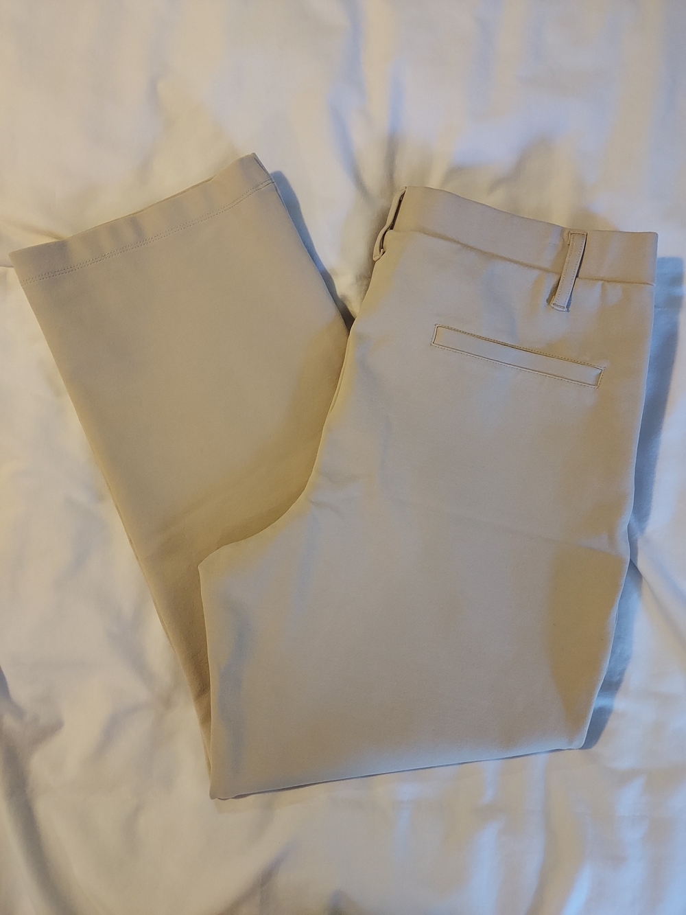 Quince Ultra-Stretch Ponte Straight Leg Ankle Pants Beige Khaki Tan Size L - Picture 9 of 9